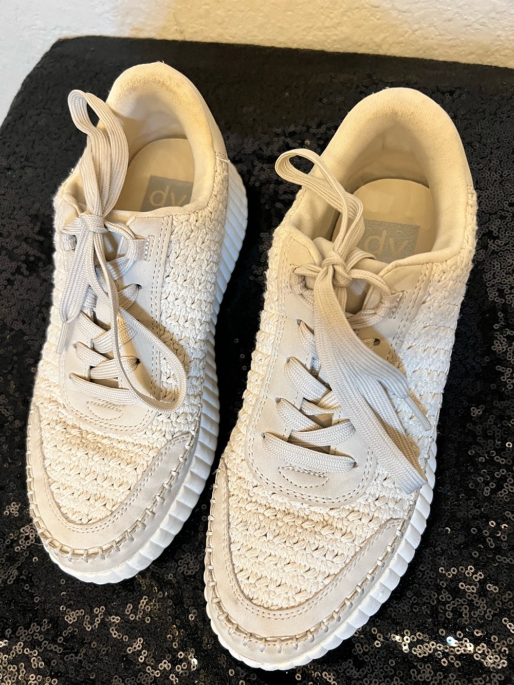 DV by Dolce Vita Cream Woven Lace-Up Sneakers - Picture 3 of 6